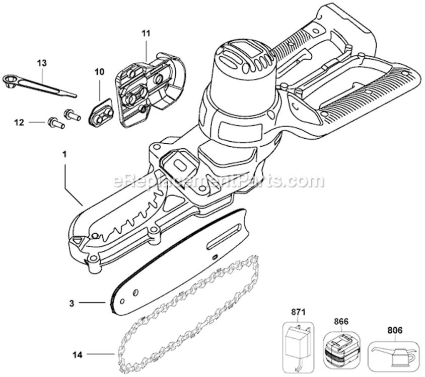 Page A Diagram and Parts List for  Black and Decker Chainsaw